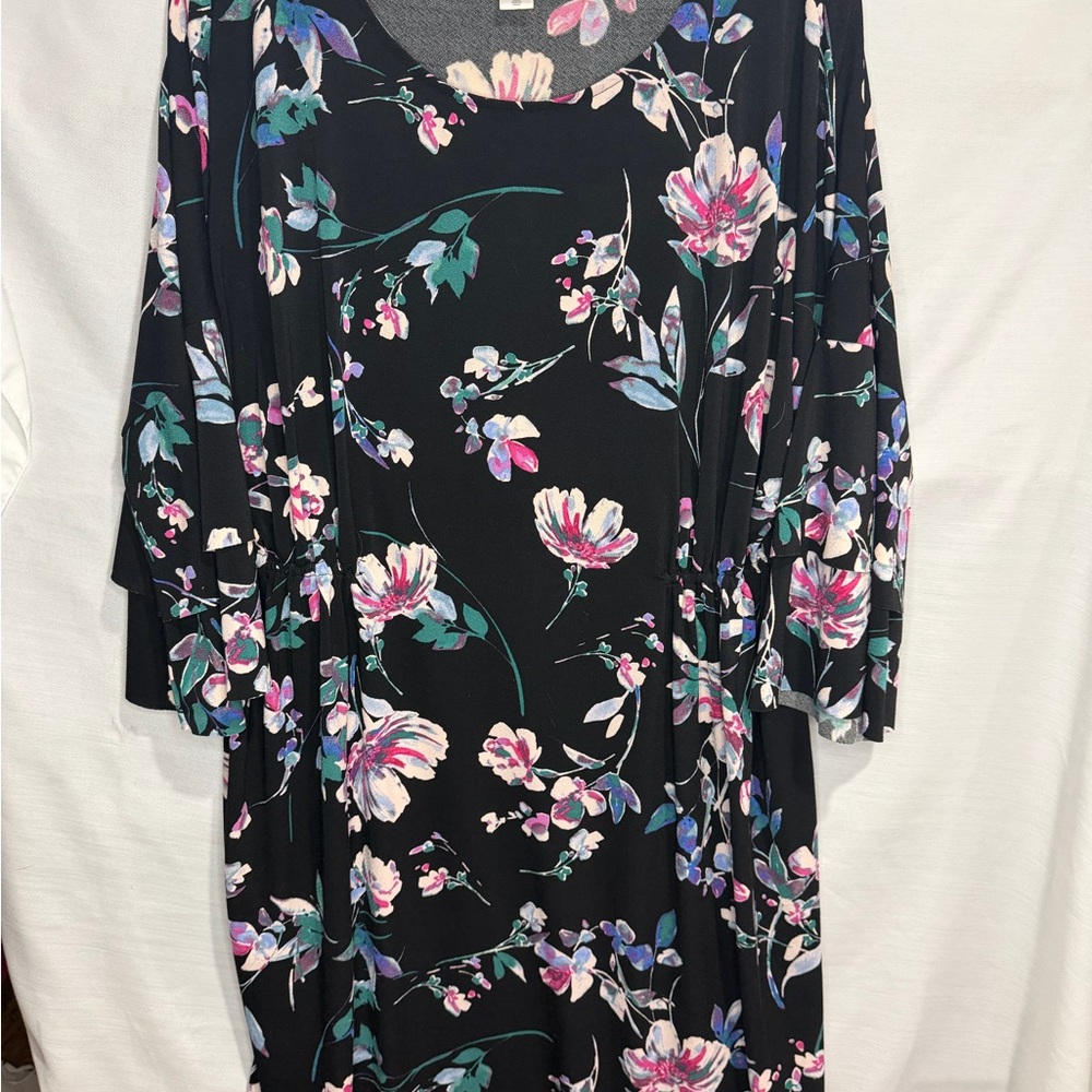 Motherhood Black Dress with Floral Design